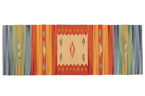 Jute & Co Kilim - Alfombra de algodón Tejida a Mano (60 x 120 cm), Multicolor