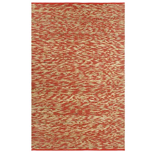 FAMIROSA Alfombra Hecha a Mano de Yute roja y Natural 160x230 cm