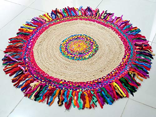 Indian-Shoppers Hippie - Alfombra redonda de tela de yute bohemia tradicional...