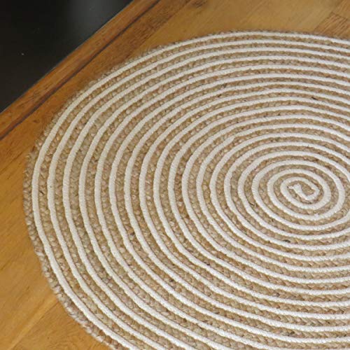 Purity Alfombra Redonda de algodón Natural y Yute Trenzado en Espiral (90 cm x...