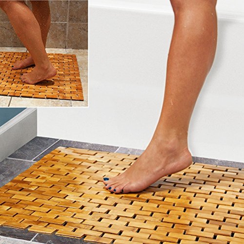 Alfombrilla de baño de bambú Multiusos para Ducha, SPA, Sauna con pies...