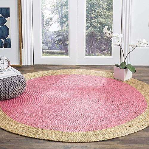 Rangneel Fabrics Alfombra de yute artesanal de forma redonda rosa hecha a mano...