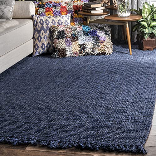 nuLOOM Natura Collection Chunky Loop Jute Rug, 6' x 9', Navy Blue